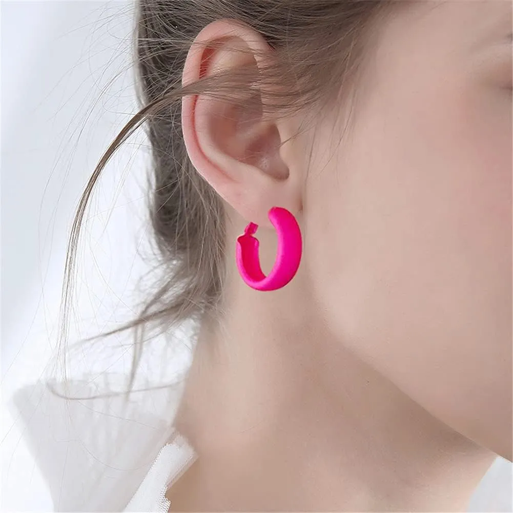 Retro Fashion Exaggerated Geometric Large Round Pink Hoop Earrings Candy Color Earrings for Woman Party Jewelry