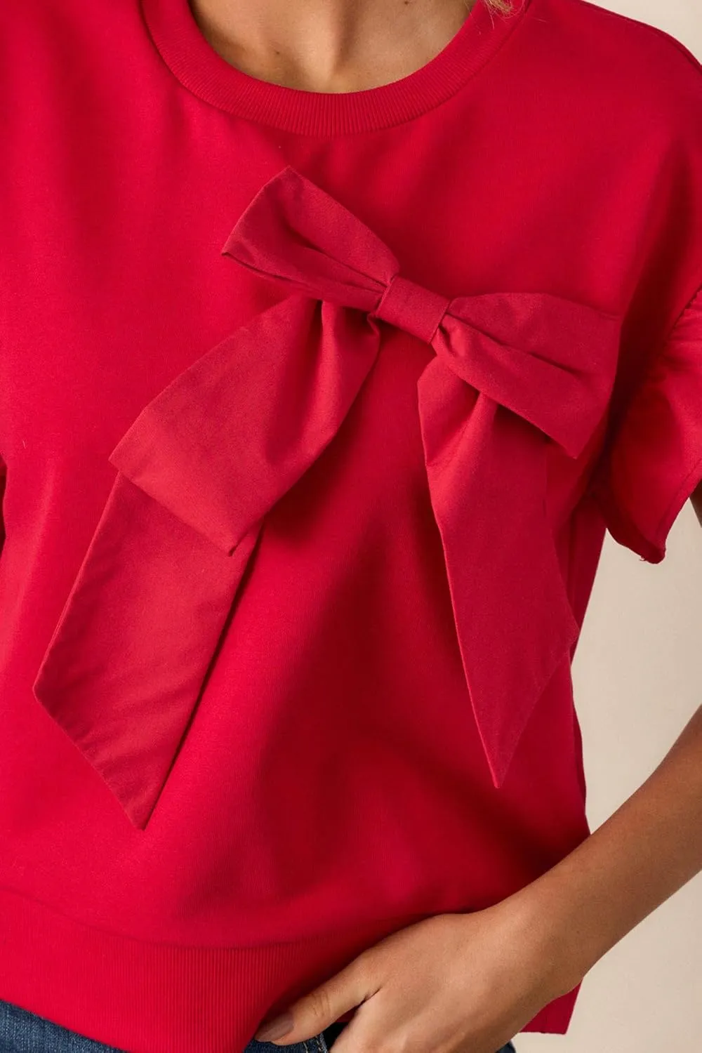 Ruffle Sleeve Bow Top for Women Short Sleeve Shirt Blouse Tops Round Neck Tunic Shirts