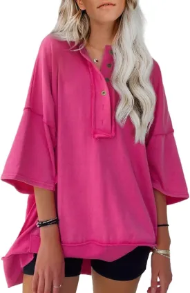 SHEWIN Women's Fashion Oversized T Shirts Casual Short Sleeve Reverse Seam Summer Tops Tees