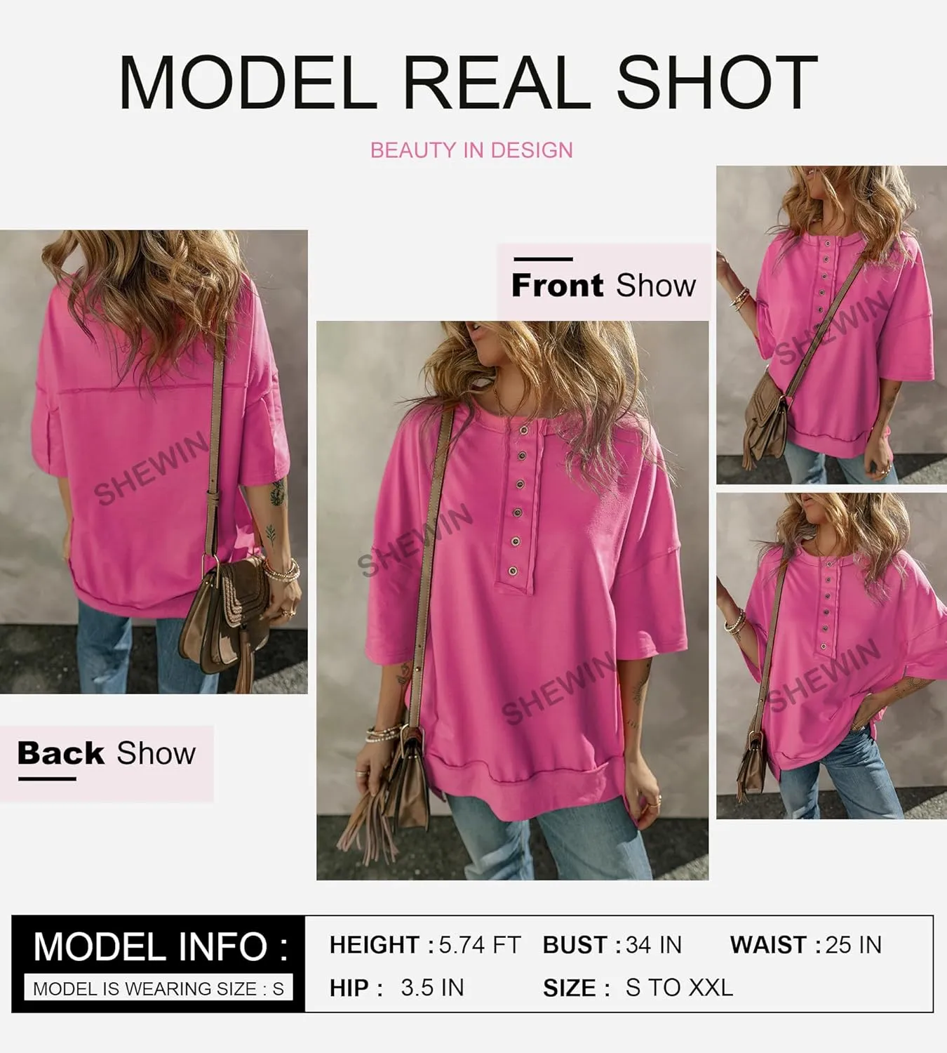 SHEWIN Women's Fashion Oversized T Shirts Casual Short Sleeve Reverse Seam Summer Tops Tees
