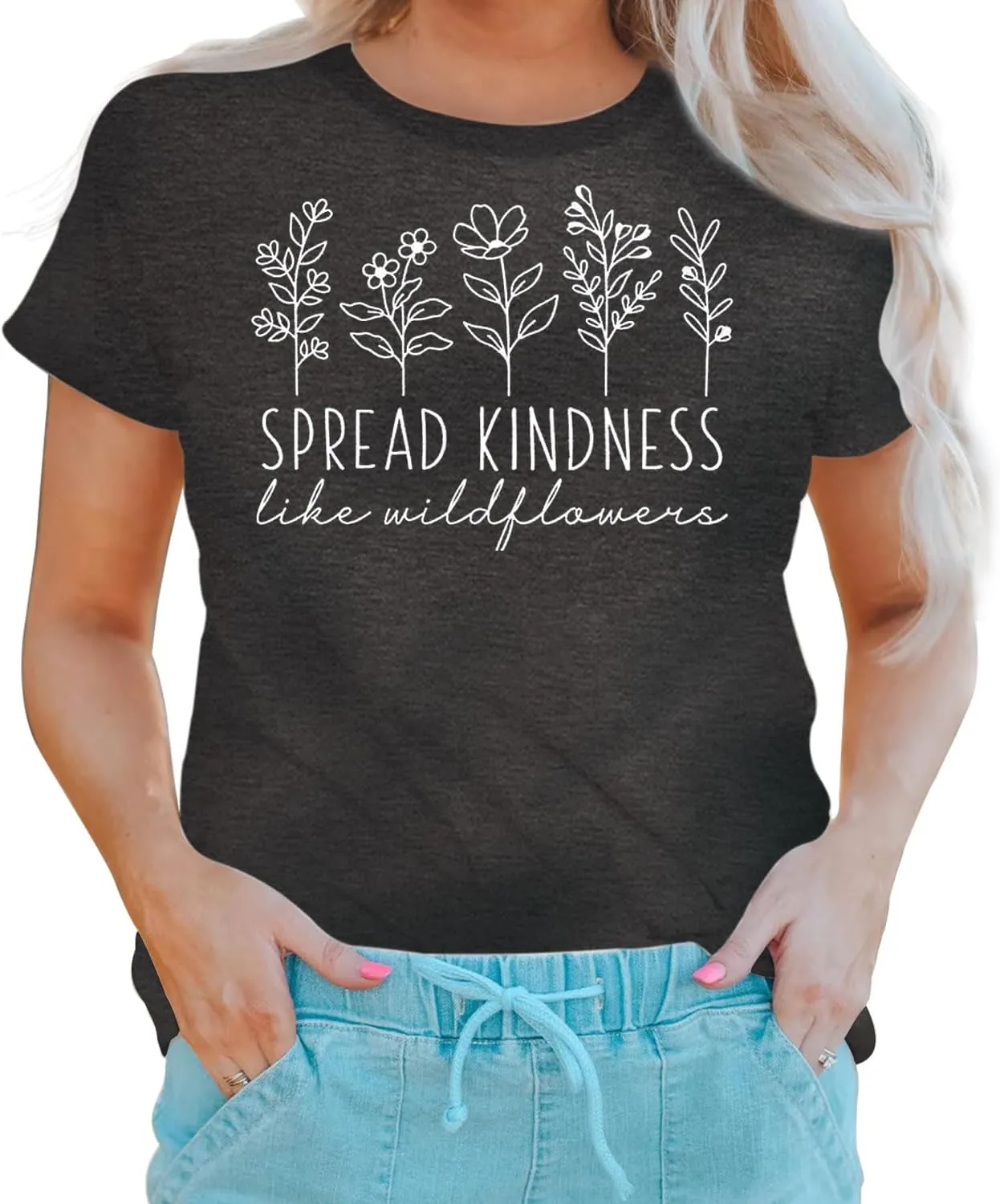 Teacher Shirts for Women Spread Kindness Like Wildflower T-Shirt Casual Plant Lover Tee Tops