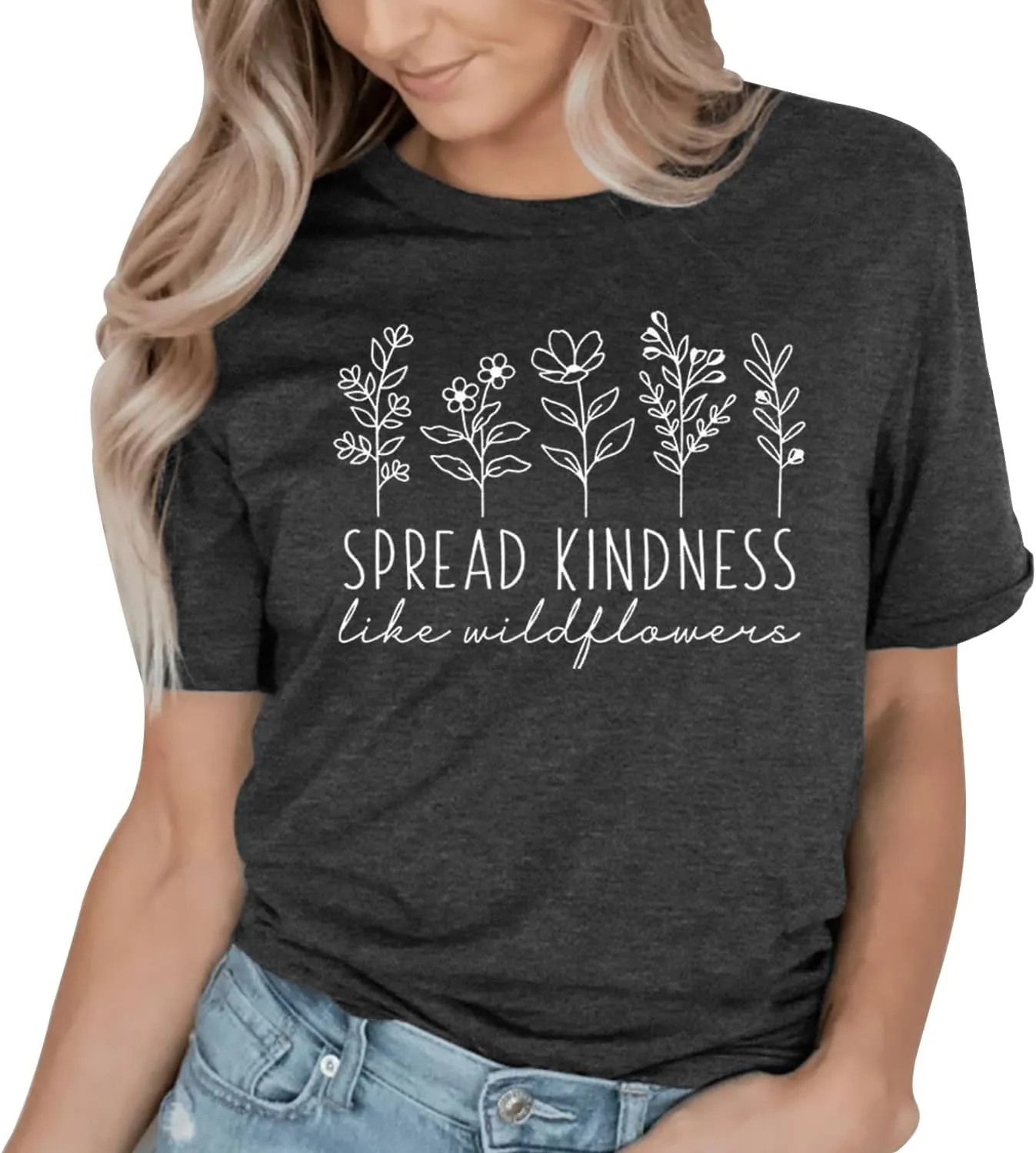 Teacher Shirts for Women Spread Kindness Like Wildflower T-Shirt Casual Plant Lover Tee Tops