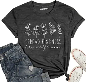Teacher Shirts for Women Spread Kindness Like Wildflower T-Shirt Casual Plant Lover Tee Tops