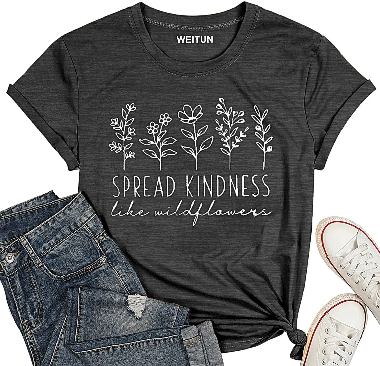 Teacher Shirts for Women Spread Kindness Like Wildflower T-Shirt Casual Plant Lover Tee Tops