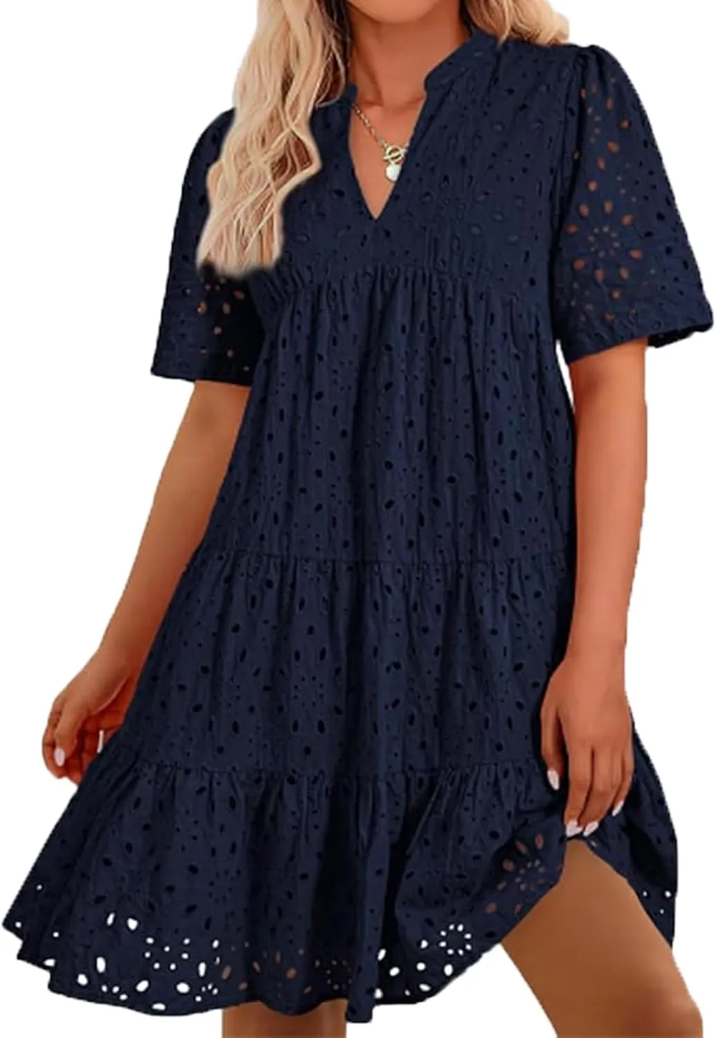 The Beauty North Eyelet Dress,Women's Elegant Hollow Out Lace Ruffle Casual Mini Dress,Casual Ruffle Dresses for Women