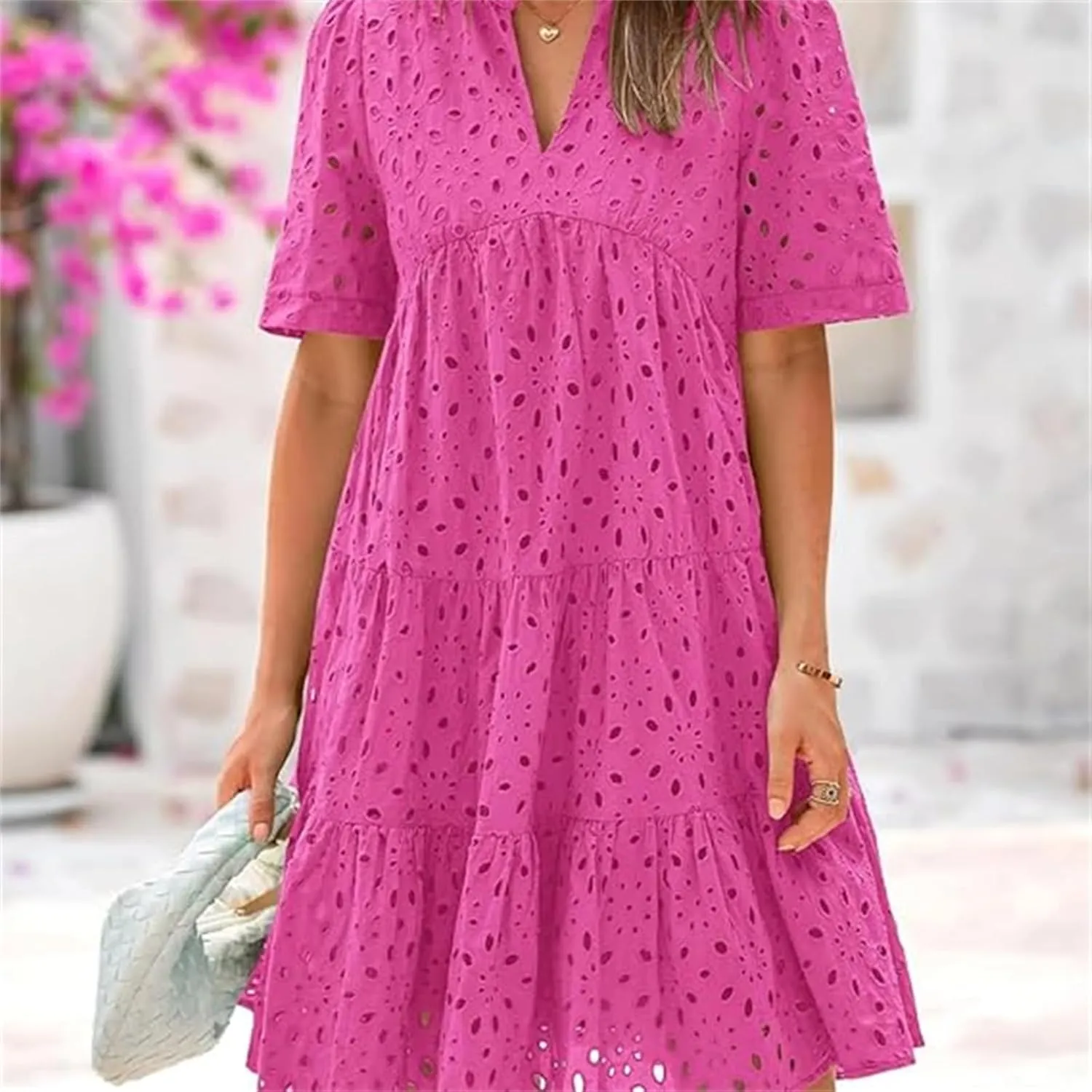 The Beauty North Eyelet Dress,Women's Elegant Hollow Out Lace Ruffle Casual Mini Dress,Casual Ruffle Dresses for Women