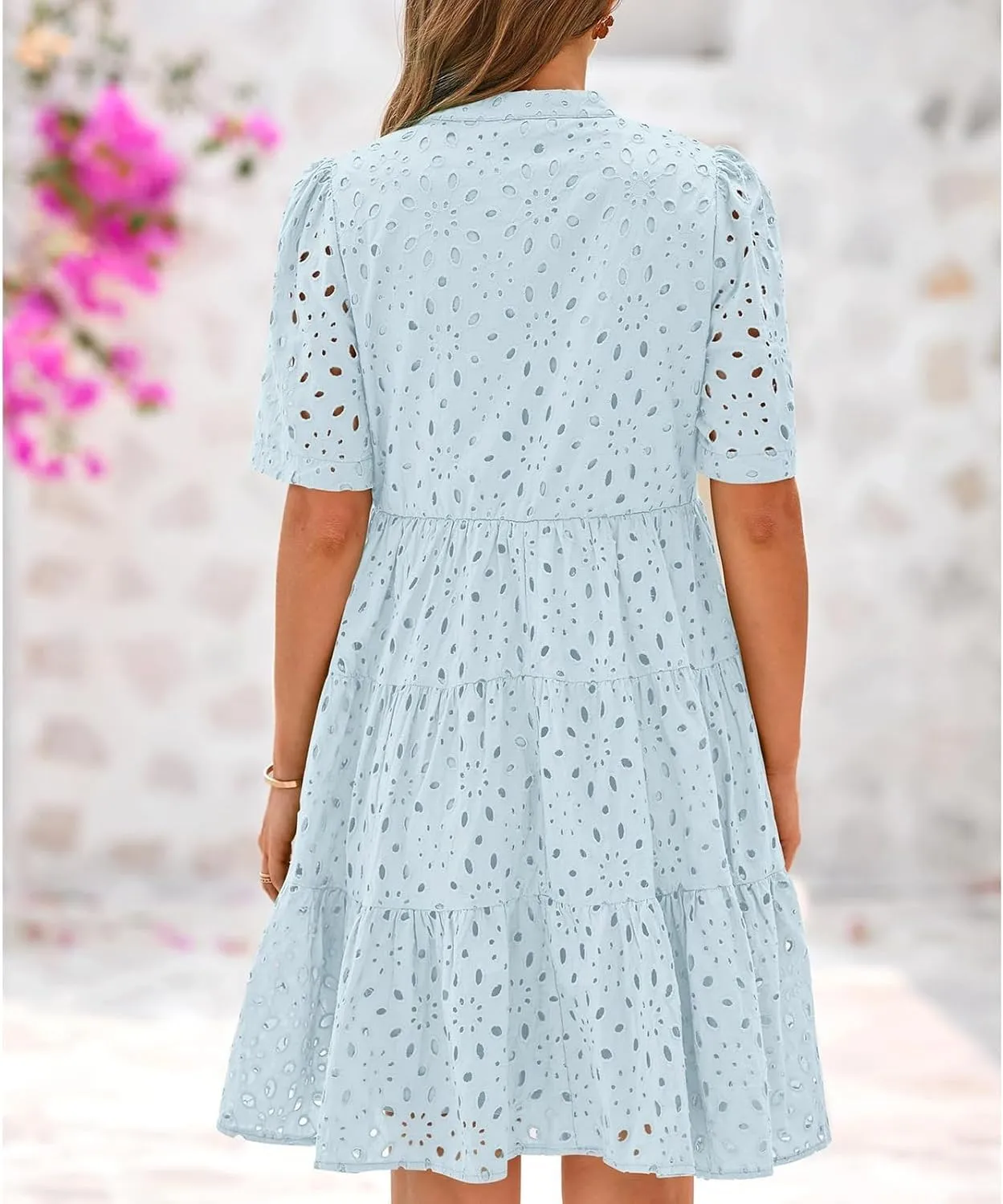 The Beauty North Eyelet Dress,Women's Elegant Hollow Out Lace Ruffle Casual Mini Dress,Casual Ruffle Dresses for Women
