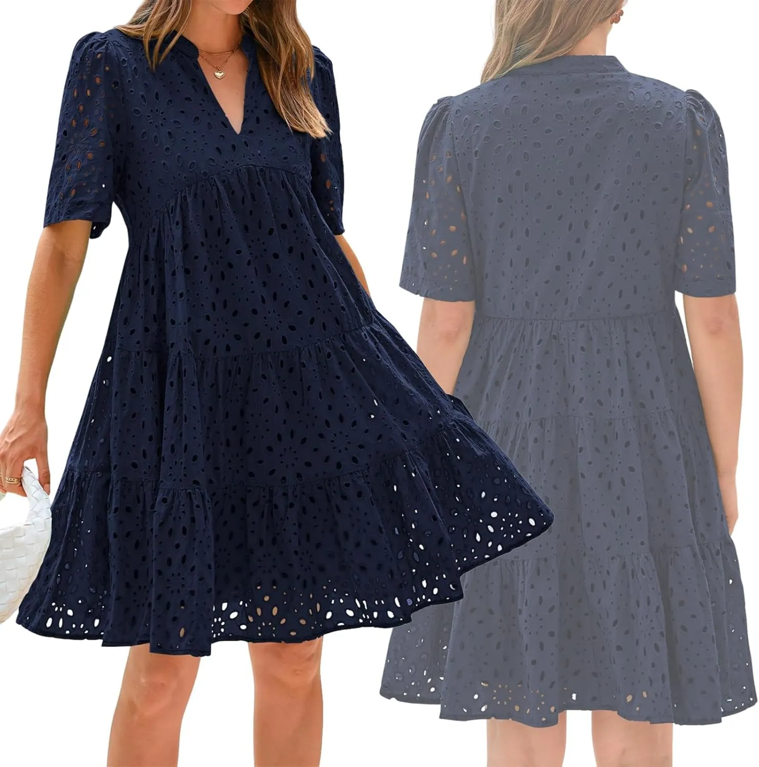 The Beauty North Eyelet Dress,Women's Elegant Hollow Out Lace Ruffle Casual Mini Dress,Casual Ruffle Dresses for Women