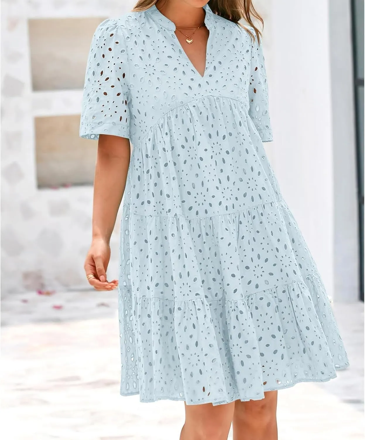 The Beauty North Eyelet Dress,Women's Elegant Hollow Out Lace Ruffle Casual Mini Dress,Casual Ruffle Dresses for Women