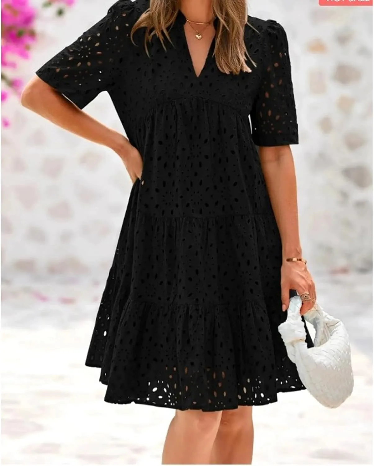 The Beauty North Eyelet Dress,Women's Elegant Hollow Out Lace Ruffle Casual Mini Dress,Casual Ruffle Dresses for Women