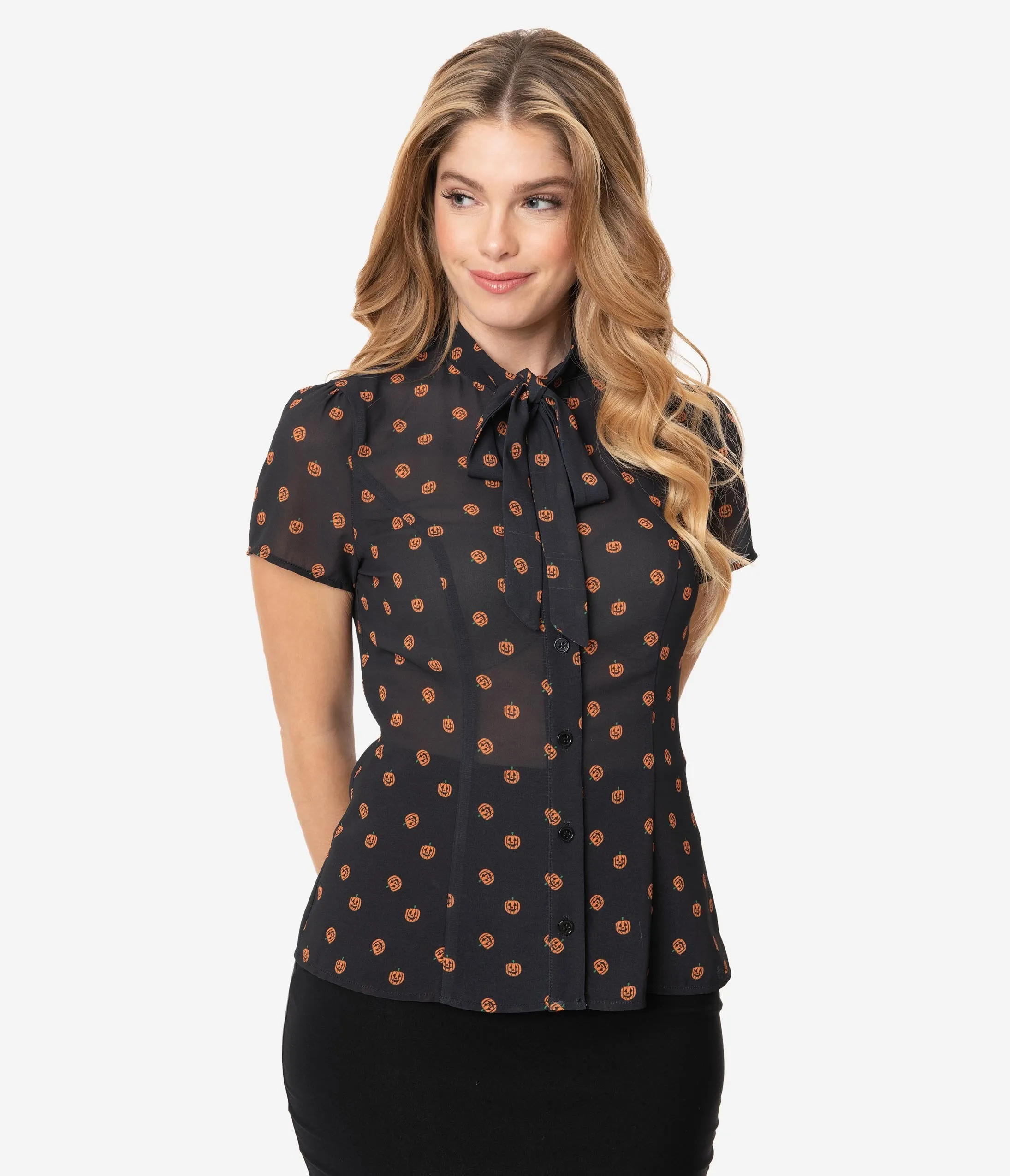 Unique Vintage 1940s Black & Orange Pumpkin Patch Elsie Blouse