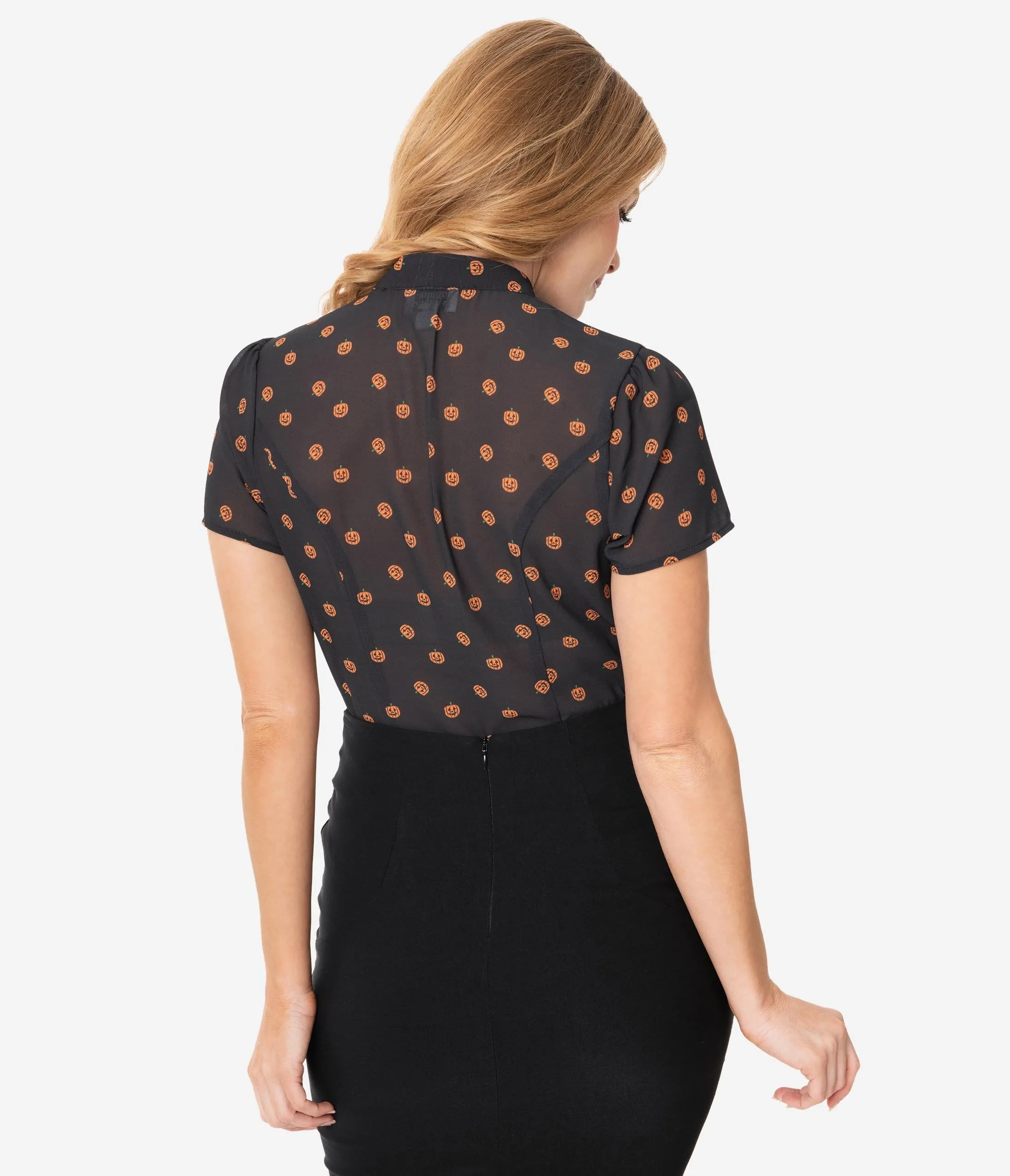 Unique Vintage 1940s Black & Orange Pumpkin Patch Elsie Blouse