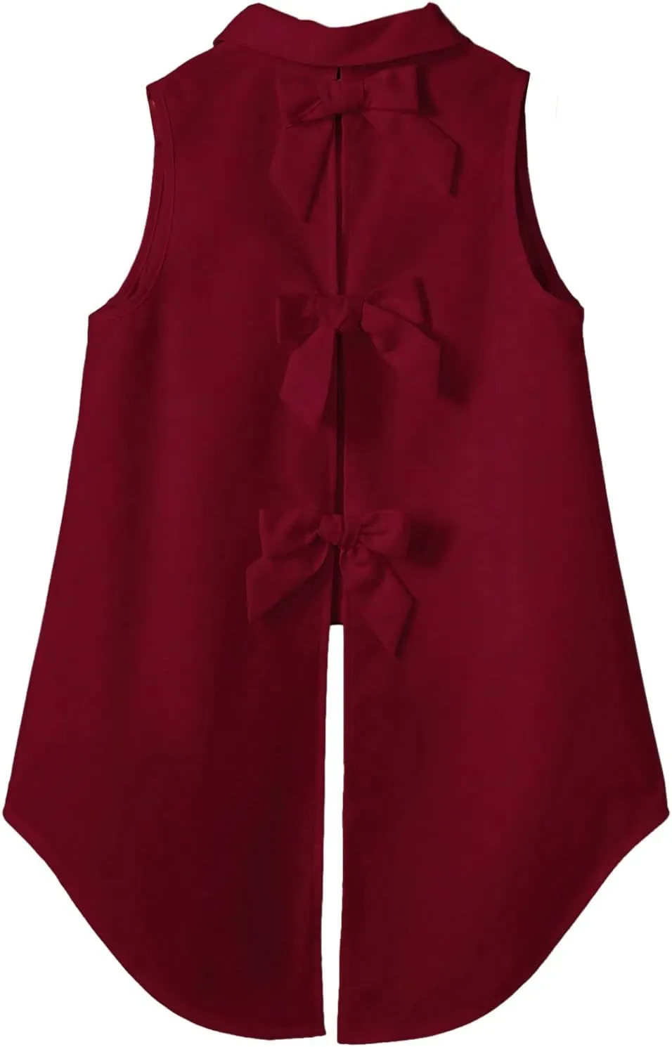 Verdusa Women's Bow Knot Split Back Button Up Blouse Top Sleeveless High Low Shirt