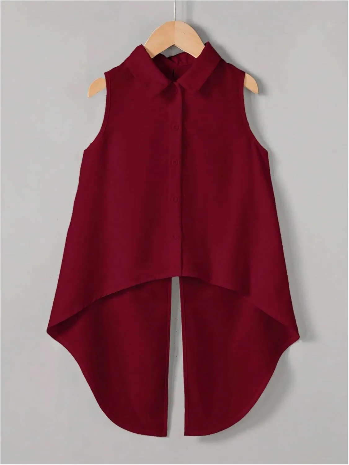 Verdusa Women's Bow Knot Split Back Button Up Blouse Top Sleeveless High Low Shirt