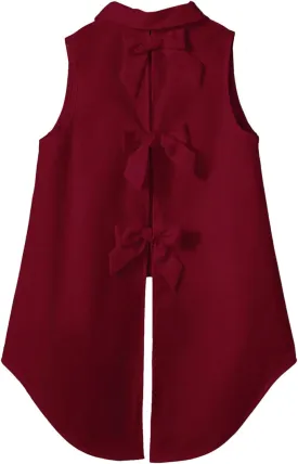 Verdusa Women's Bow Knot Split Back Button Up Blouse Top Sleeveless High Low Shirt