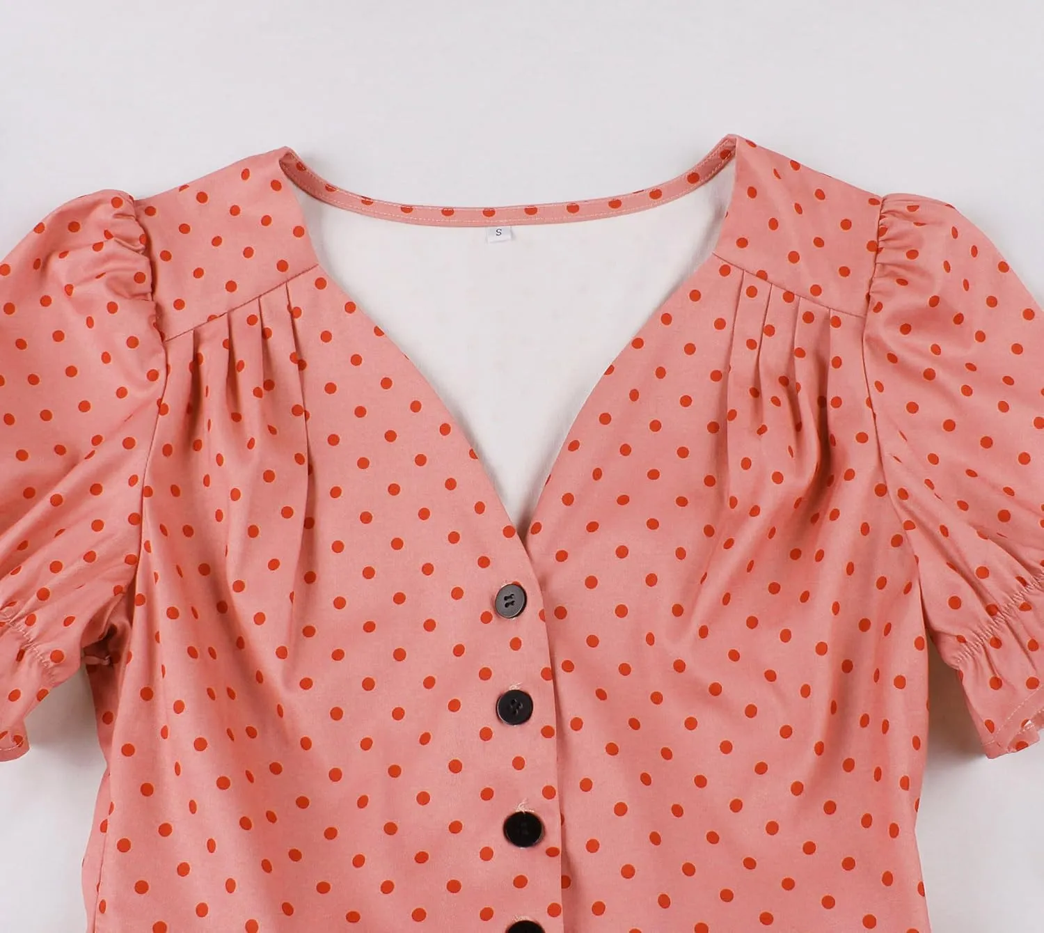 Wellwits Women's Polka Dots Ruffle Puff Sleeves Pleated Vintage Dress