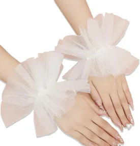 White Short Lace Gloves Lolita Fingerless Lace Bridal Tulle Pearl Sexy Elastic Wrist Bracelet Cuffs Gloves for Women