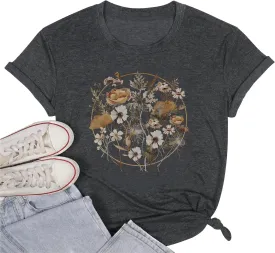 Wildflower Shirt Women Floral Boho Daisy Nature Butterfly Printed Graphic Tees Tops Garden Botanical Flowers Lover T Shirts