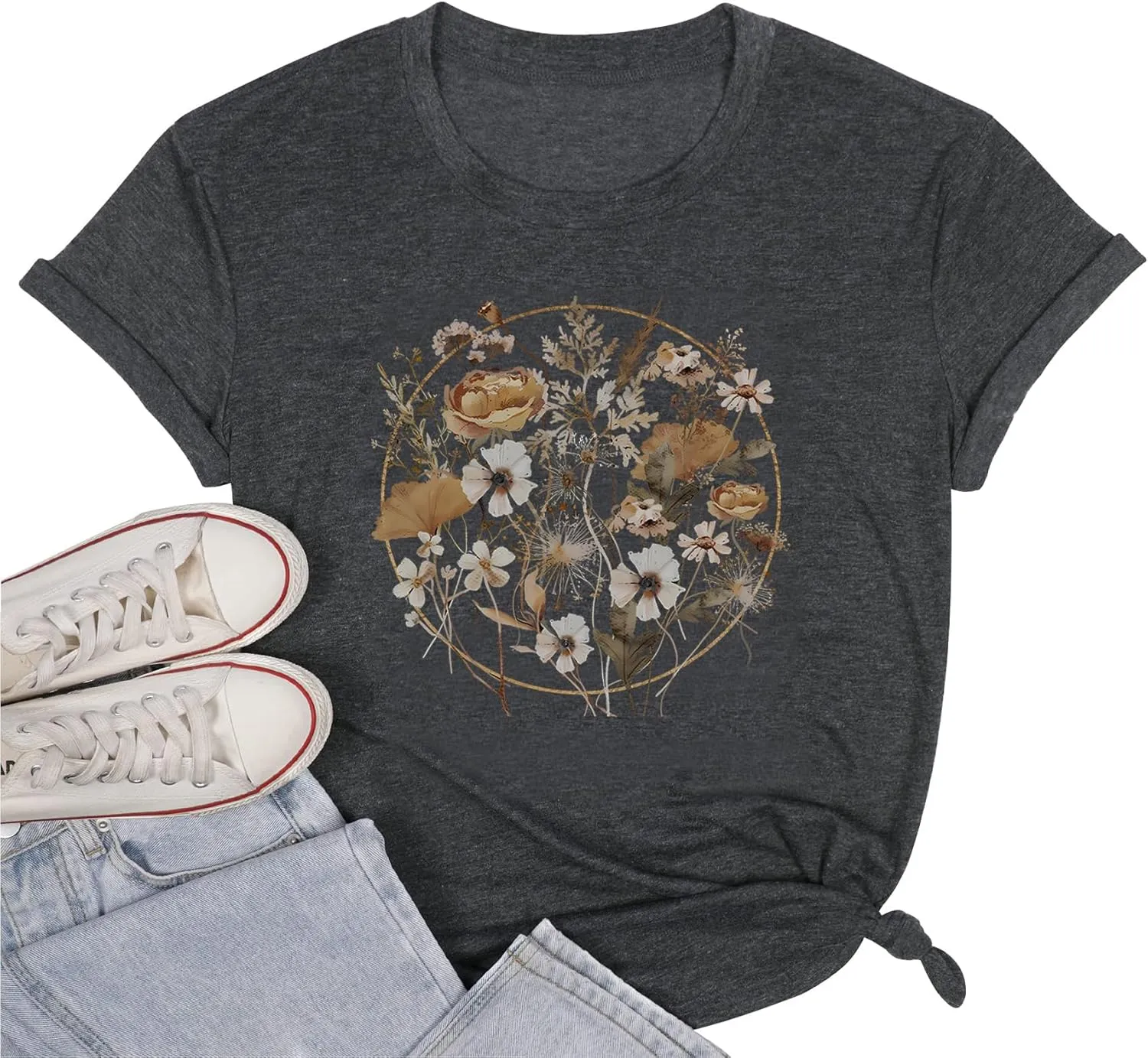 Wildflower Shirt Women Floral Boho Daisy Nature Butterfly Printed Graphic Tees Tops Garden Botanical Flowers Lover T Shirts