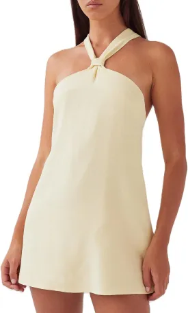 Women Halter Mini Dress Summer Y2K Solid Sexy Open Back Sleeveless Tie Up Bow Aesthetic Short Formal Dresses
