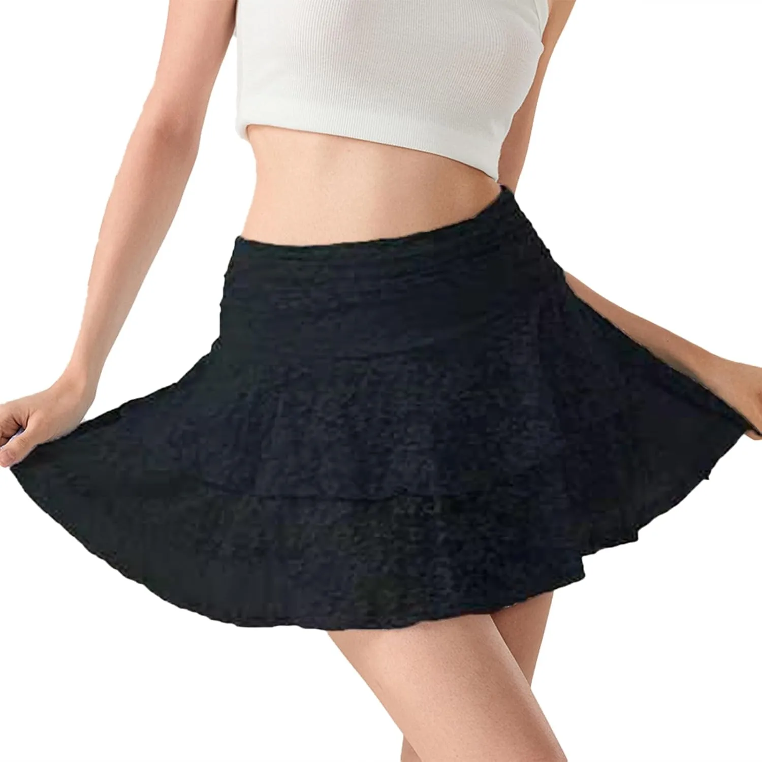 Women Lace Mini Skirt Retro Western Half Slip Skirt Pleated Ruffle a Line Flowy Short Skirt for Concert
