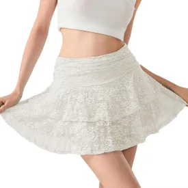 Women Lace Mini Skirt Retro Western Half Slip Skirt Pleated Ruffle a Line Flowy Short Skirt for Concert