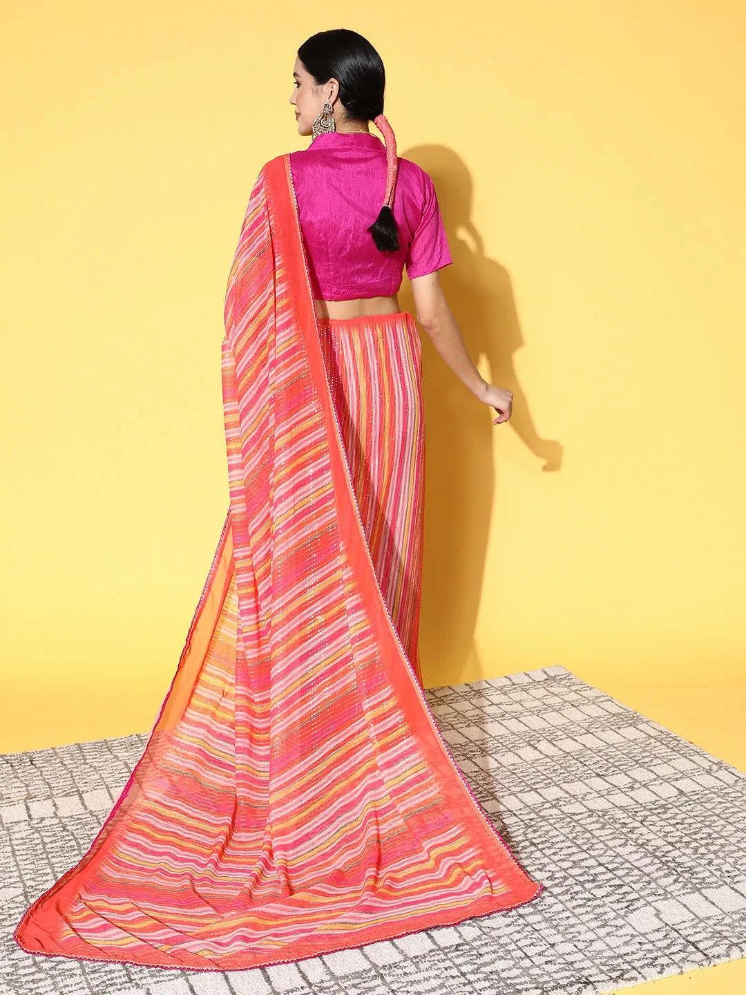 Women Party Wear Printed & Sequence Worked Saree with Un Stitched Blouse