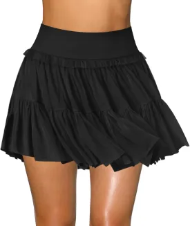 Women's Pleated Flowy Ruffle Tennis Skirt Skort for Women High Waisted Mini Athletic Golf Skirt with Shorts Pocket