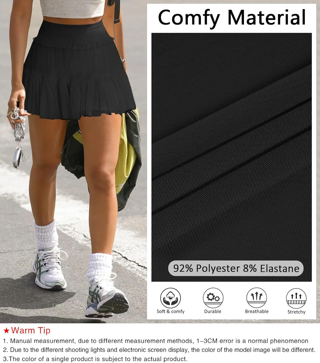 Women's Pleated Flowy Ruffle Tennis Skirt Skort for Women High Waisted Mini Athletic Golf Skirt with Shorts Pocket