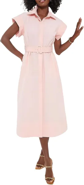 Womens Turn Down Collar Shirt Dress Short Wing Sleeve Button Down Dress Trench Coat Formal Elegant Dress With Belt(Pink-XL)
