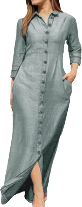 YMING Womens Long Sleeve Button Down Shirt Dress Casual Solid Color Maxi Dresses Loose Fit Blouse Dress with Pockets