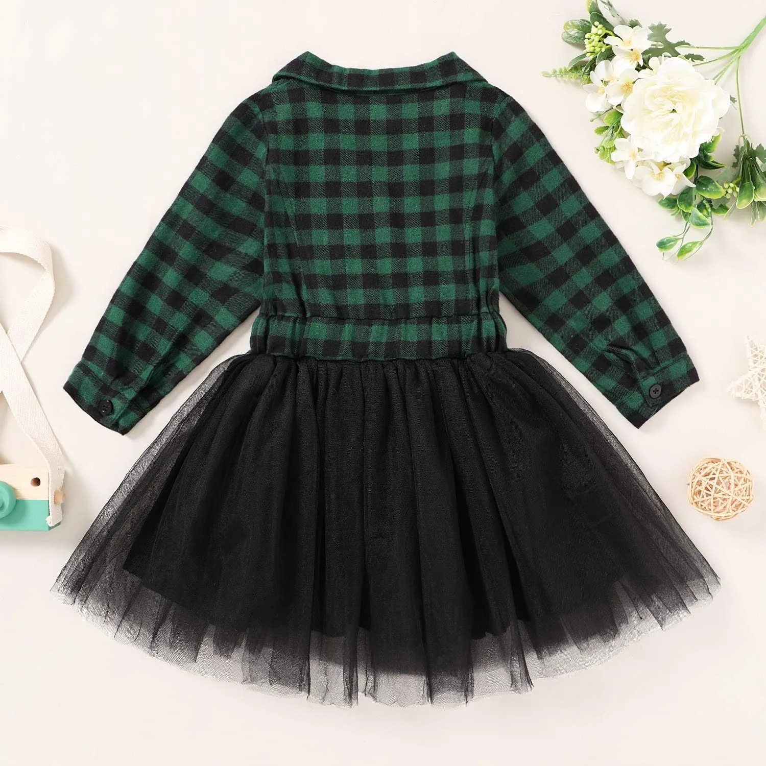 YOUNGER STAR Little Baby Girl Black and White Dress Buffalo Plaid Tutu Skirt Party Princess Formal Outfit Clothes