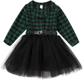 YOUNGER STAR Little Baby Girl Black and White Dress Buffalo Plaid Tutu Skirt Party Princess Formal Outfit Clothes