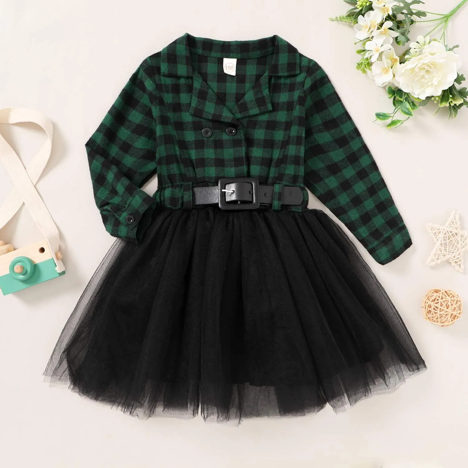 YOUNGER STAR Little Baby Girl Black and White Dress Buffalo Plaid Tutu Skirt Party Princess Formal Outfit Clothes
